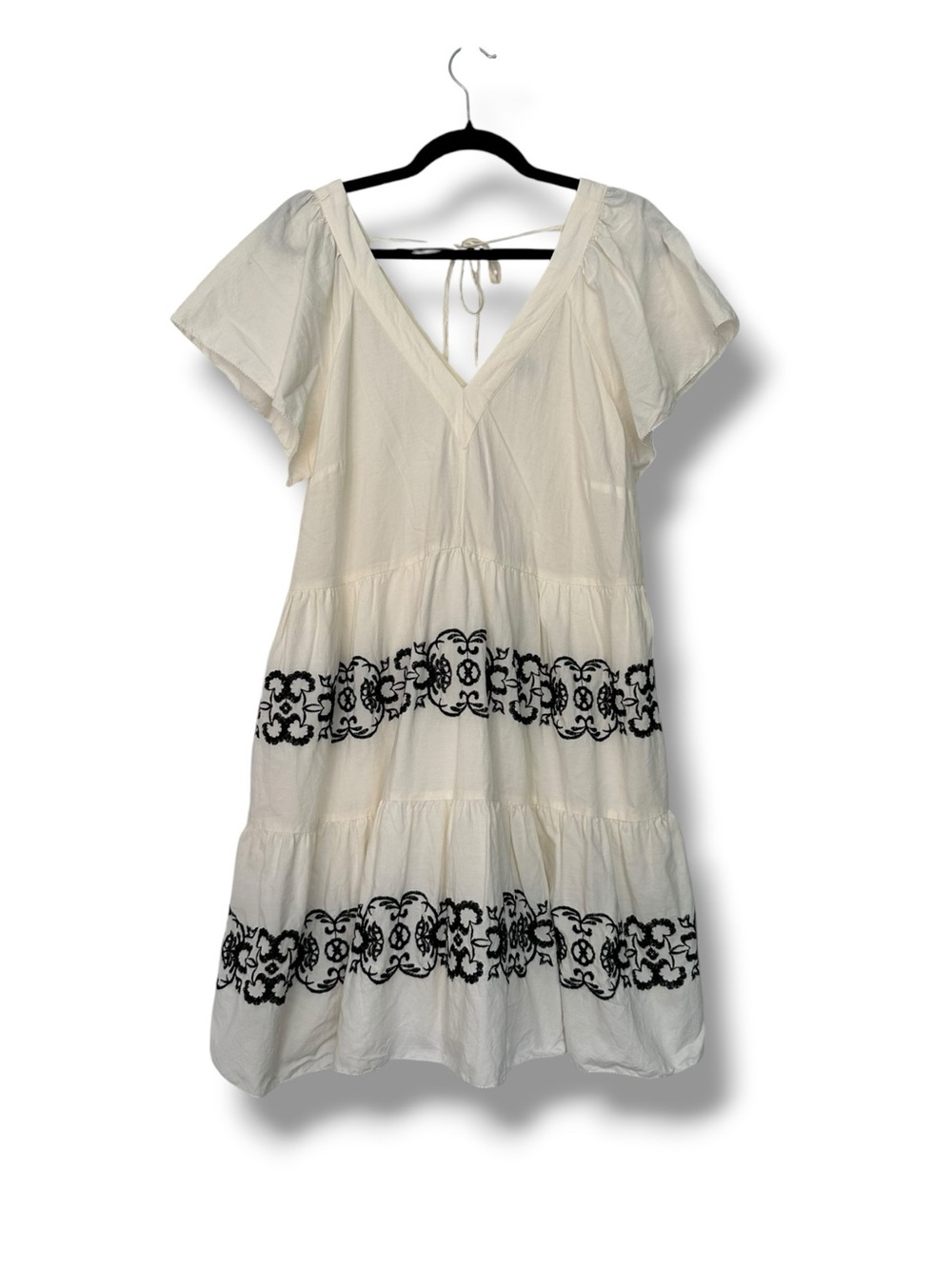 Old Navy White Cotton Blend Embroidered Tiered Mini Babydoll Dress Large